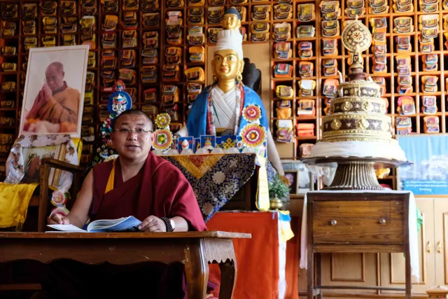 Jonang teacher studying historical treatises in the monastery library